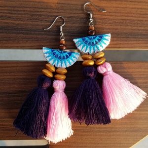 Pillow bohemian cotton tassel earring handmade